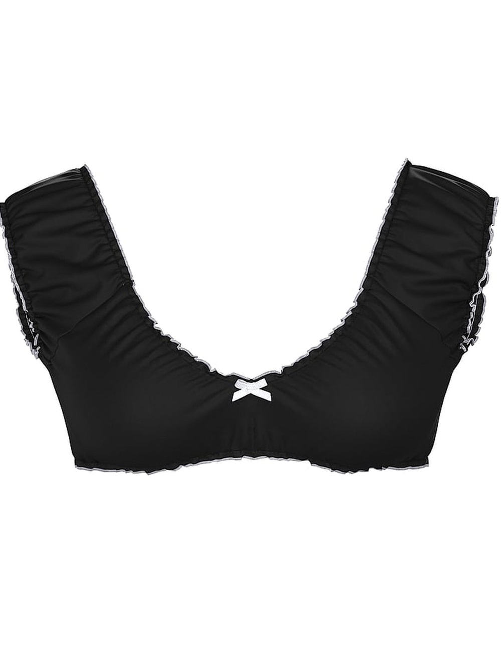 PINK Victoria's Secret Black Ruffle-Edge Bikini Top with Contrast Bow